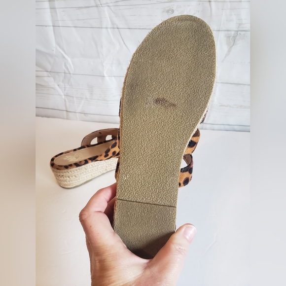 Camel Toes Leopard Print Wedge Sandals Open Toe Slip On Shoes Animal Print - Picture 8 of 13